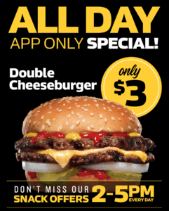 DEAL: Carl's Jr App - $3 Double Cheeseburger, $1 Small Fries (2-5pm), $2 Sundae (2-5pm) 7