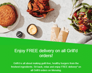 DEAL: Grill'd - Free Delivery via Menulog 8