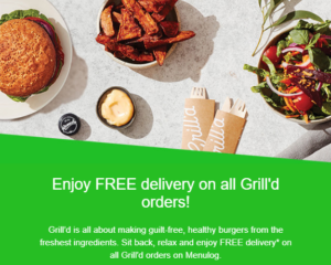 DEAL: Grill'd - Free Delivery via Menulog 1