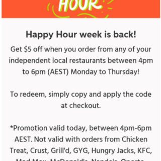 DEAL: Menulog - $5 off Independent Restaurants (4-6pm AEST 6 May 2020) 3