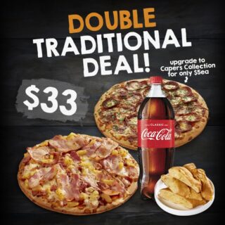 DEAL: Pizza Capers - 2 Large Traditional Pizzas, Calzone & 1.25L Drink for $33 + More Deals 5