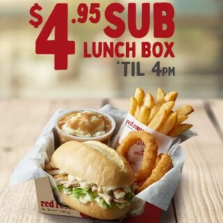 DEAL: Red Rooster - $4.95 Sub Lunch until 4pm (Sub, 2 Onion Rings, Small Chips, Mash & Gravy) 10