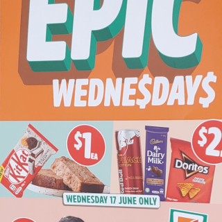 DEAL: 7-Eleven Epic Wednesdays - $3 Sushi, $2 Doritos/Cadbury Block/Red Bull, $1 Kit Kat/Banana Bread (17 June 2020) 1