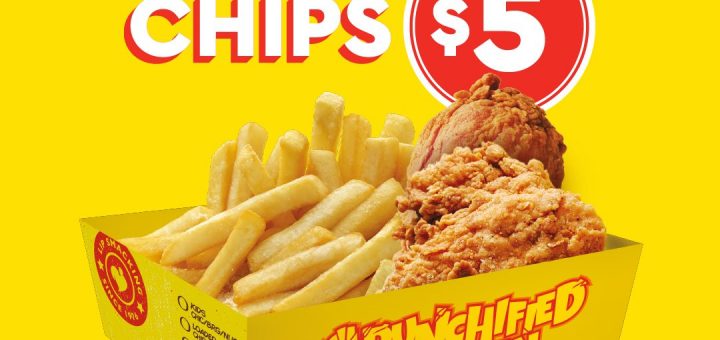 DEAL: Chicken Treat - 2 Pieces Crunchified Chicken & Chips for $5 until 4pm Daily 4