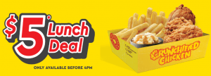 DEAL: Chicken Treat - 2 Pieces Crunchified Chicken, Chips + Potato & Gravy for $5 until 4pm 10