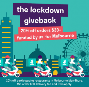 DEAL: Deliveroo - 20% off Orders over $30 at Participating Melbourne Restaurants 5