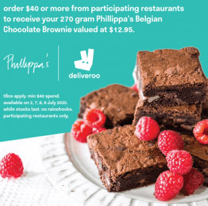 DEAL: Deliveroo - Free 270g Phillippa's Bakery Chocolate Brownie with $40 Spend at Participating Melbourne Restaurants 5