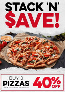 DEAL: Domino's - 40% off 3 Large Traditional & Premium Pizzas 3