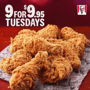 DEAL: KFC - 9 for $9.95 Hot & Spicy Tuesdays with KFC App (Selected Stores only) 3