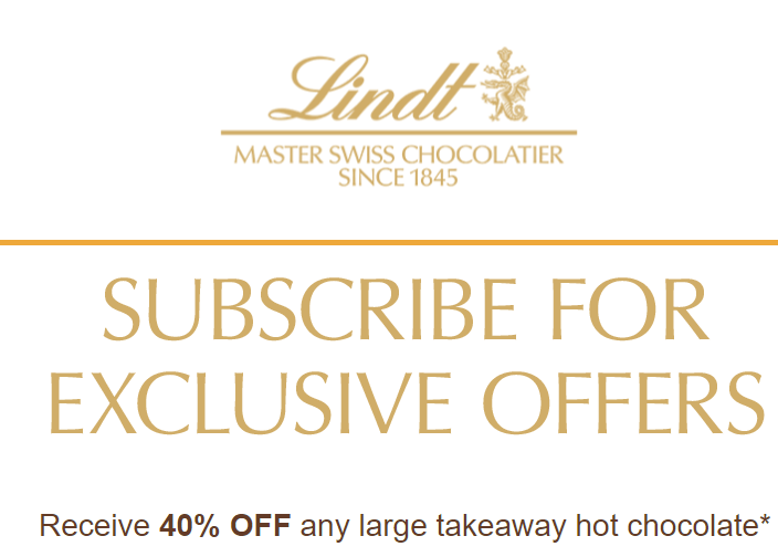 DEAL: Lindt Chocolate Shops and Cafés - 40% off Any Large Takeaway Hot Chocolate 3