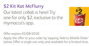DEAL: McDonald's $2 Kit Kat McFlurry on mymacca's app 3