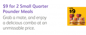 DEAL: McDonald's - 2 Small Quarter Pounder Meals for $9 on mymacca's app (until 23 August 2020) 3