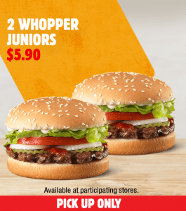 DEAL: Hungry Jack's App - 2 Whopper Juniors for $5.90 (until 24 August 2020) 3