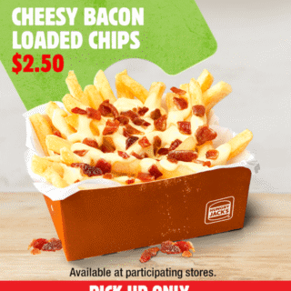 DEAL: Hungry Jack's App - $2.50 Cheesy Bacon Loaded Chips (until 21 September 2020) 10 DEAL: Hungry Jack's App - $2.50 Cheesy Bacon Loaded Chips (until 21 September 2020) 10