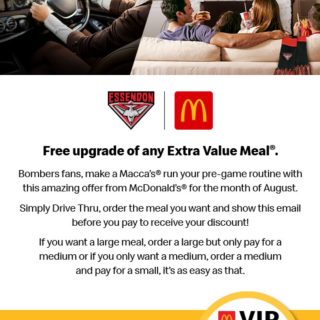 DEAL: McDonald's - Free Meal Upgrade until 31 August 2020 + VIP Sticker for First 3,000 (VIC Only) 2