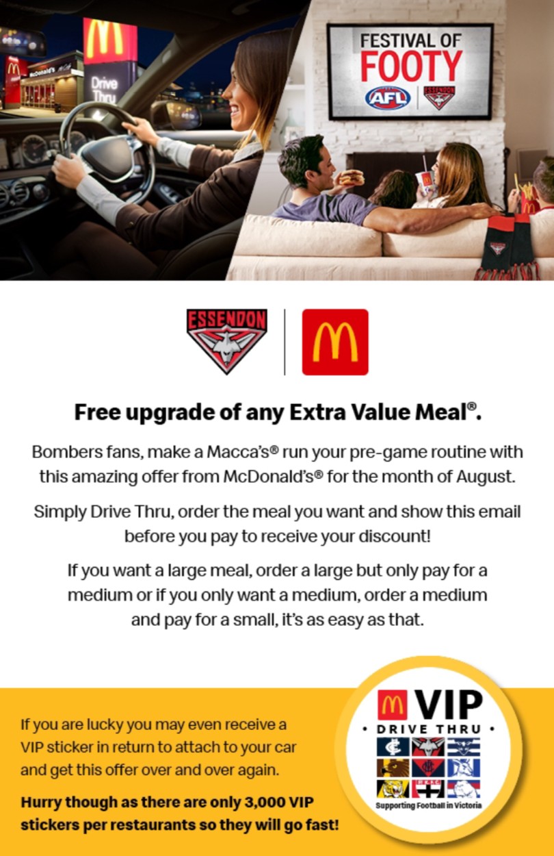 Deal Mcdonald S Free Meal Upgrade Until 31 August 2020 Vip Sticker For First 3 000 Vic Only Frugal Feeds