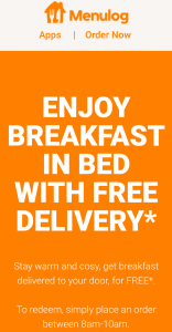 DEAL: Menulog - Free Delivery at Breakfast between 8am and 10am 8