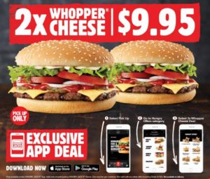 DEAL: Hungry Jack's App - 2 Whopper Cheese for $9.90 3