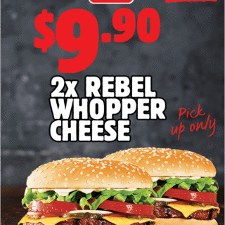 DEAL: Hungry Jack's App - 2 Rebel Whopper Cheese for $10 5 DEAL: Hungry Jack's App - 2 Rebel Whopper Cheese for $10 5
