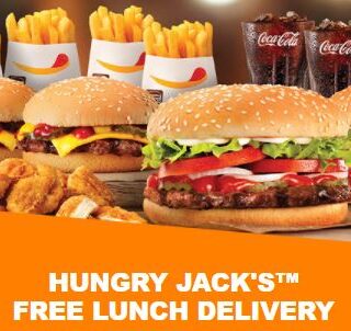 DEAL: Hungry Jack's - Free Delivery for Orders over $25 via Menulog between 11am-1pm Monday-Thursday 7 DEAL: Hungry Jack's - Free Delivery for Orders over $25 via Menulog between 11am-1pm Monday-Thursday 7