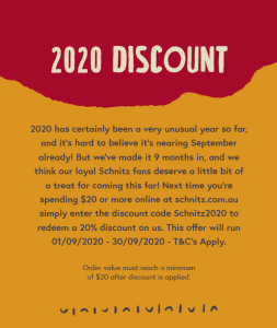 DEAL: Schnitz - 20% off All Orders with $20 Minimum Spend (until 30 September 2020) 6
