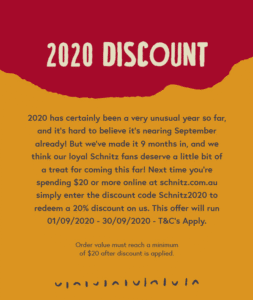 DEAL: Schnitz - 20% off All Orders with $20 Minimum Spend (until 30 September 2020) 3