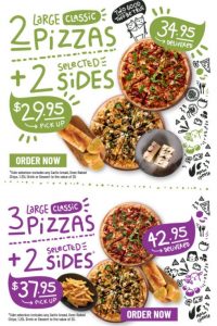 DEAL: Crust - 2 Large Classic Pizzas + 2 Sides $29.95 Pickup / $34.95 Delivered, 3 Large Classic Pizzas + 2 Sides $37.95 Pickup / $42.95 Delivered 6