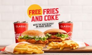 DEAL: McDonald's - Free Small Fries and Coke with McSpicy Burger or Parmi Burger Purchase 3