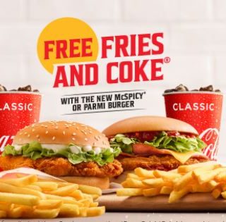 DEAL: McDonald's - Free Small Fries and Coke with McSpicy Burger or Parmi Burger Purchase 1
