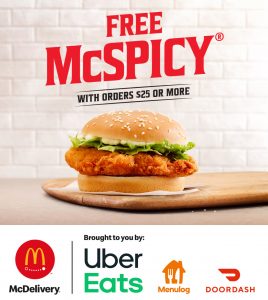 DEAL: McDonald's - Free McSpicy ($10 off) for Orders over $25 via Uber Eats, DoorDash & Menulog 31