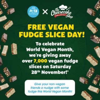 DEAL: The Cheesecake Shop - Free Vegan Fudge Slice on Saturday 28 November 2020 2