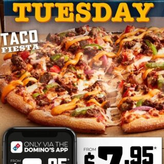 DEAL: Domino's - $6.95 Taco Fiesta Pizza via Domino's App on Tuesdays (until 17 November 2020) 1 DEAL: Domino's - $6.95 Taco Fiesta Pizza via Domino's App on Tuesdays (until 17 November 2020) 1