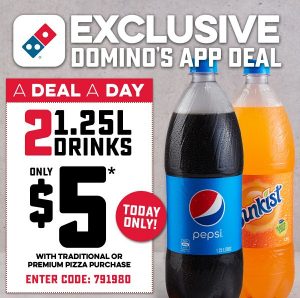 DEAL: Domino's - 2 1.25L Drinks for $5 with a Traditional/Premium Pizza Purchase via Domino's App (27 December 2020) 3
