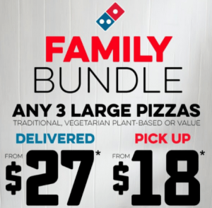 DEAL: Domino's - 3 Large Pizzas for $18 Pickup or $27 Delivered 3