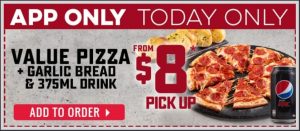 DEAL: Domino's - $8 Value Pizza, Garlic Bread & 375ml Drink via Domino's App (23 December 2020) 3