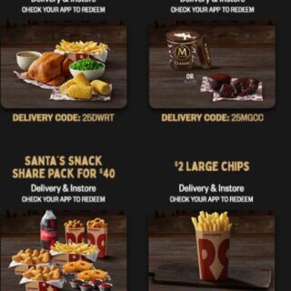 DEAL: Red Rooster - $2 Large Chips, $5 Dessert, $40 Santa's Share Pack, 20% off Wholesome Roast Pickup, $27.99 Wholesome Roast Delivered 7