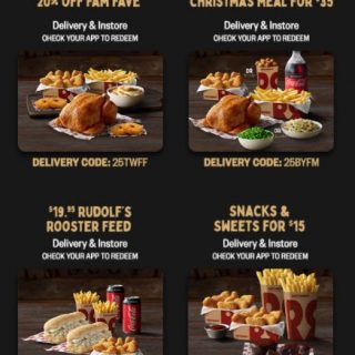 DEAL: Red Rooster - 20% off Fam Fave, $35 Build Your Own Christmas Meal, $19.95 Rudolf's Rooster Feed, $15 Snacks & Sweets 3
