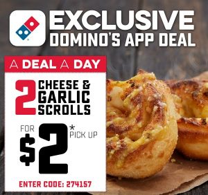 DEAL: Domino's - 2 Cheese & Garlic Scrolls for $2 via Domino's App (21 December 2020) 3
