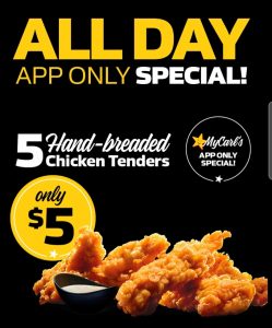 DEAL: Carl's Jr App - 5 Chicken Tenders for $5 (until 5 January 2021) 10