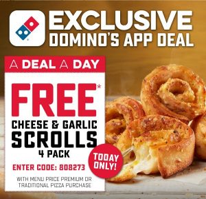 DEAL: Domino's - Free Cheese & Garlic Scrolls 4 Pack with Traditional/Premium Pizza Purchase via Domino's App (1 January 2021) 3