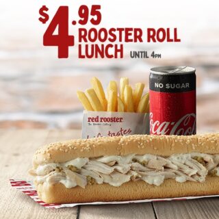 DEAL: Red Rooster - $4.95 Rooster Roll Lunch with Small Chips & 250ml Coke (until 4pm Daily) 2
