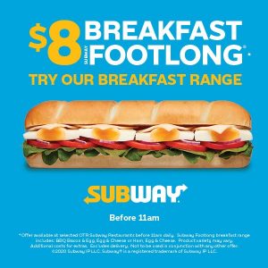 DEAL: Subway - $8 Breakfast Footlong at OTR Stores (SA Only) 3
