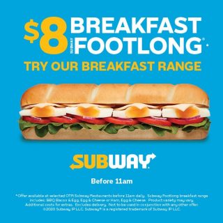 DEAL: Subway - $8 Breakfast Footlong at OTR Stores (SA Only) 1