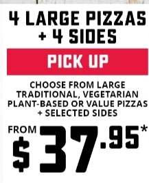 DEAL: Domino's - 4 Large Pizzas + 4 Sides from $37.95 Pickup 3