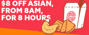 DEAL: Menulog - $8 off Asian from 8am for 8 Hours on 12 February 2021 at Delivered By Restaurants 8