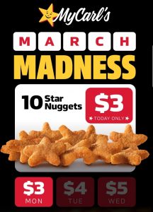 DEAL: Carl's Jr - 10 Star Nuggets for $3 via App (1 March 2021) 10