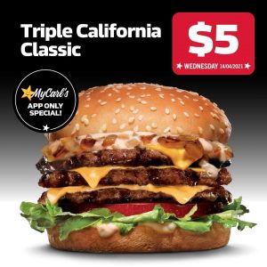 DEAL: Carl's Jr - $5 Triple California Classic via App (14 April 2021) 10