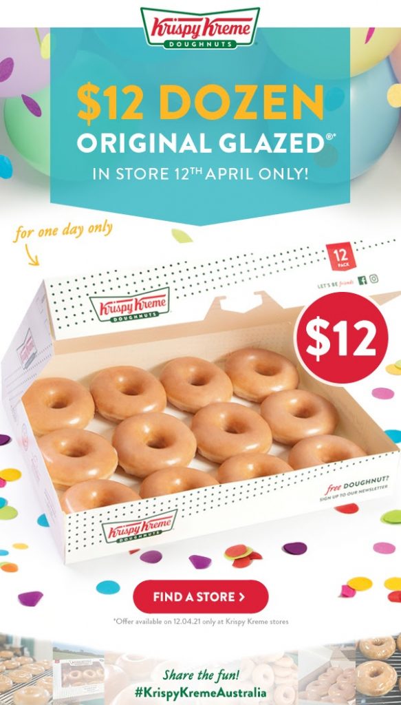 DEAL Krispy Kreme 12 Original Glazed Dozen InStore on 12 April