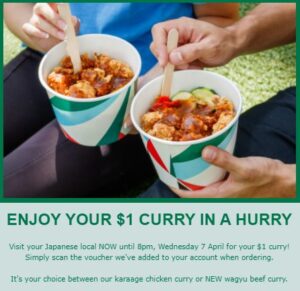 DEAL: Motto Motto - $1 Karaage Chicken or Wagyu Beef Curry for Members (until 8pm 7 April 2021) 2