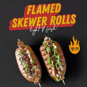 DEAL: Ribs & Burgers - $9.90 Flamed Chicken Skewer Rolls ($19.90 with Pork Riblet & Chips) 3